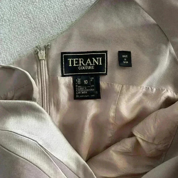 Terani Couture Formal Elegant Maxi Dress With Slit Tan Sz 10 Mother of the Bride - Picture 3 of 10